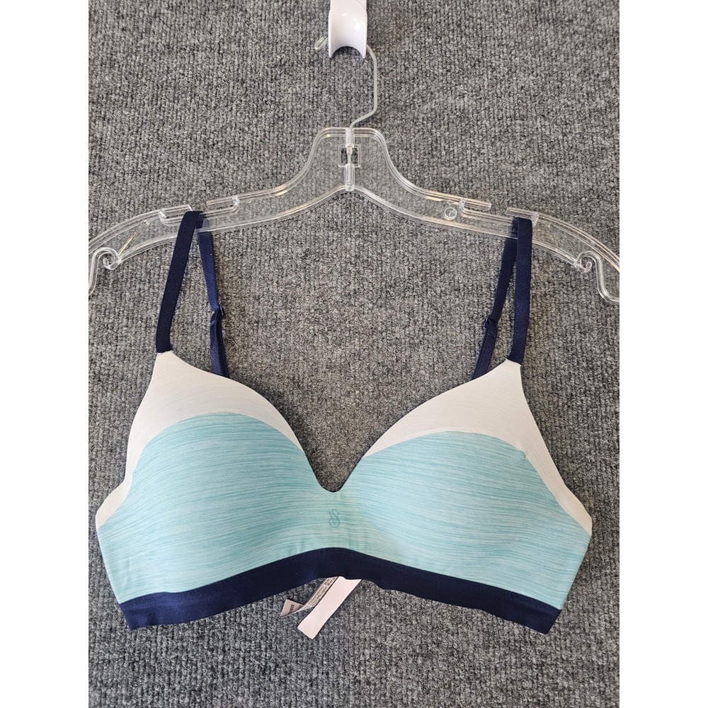 Women's Victoria's Secret No-Wire T-Shirt Bra Size 32B Teal Blue/White